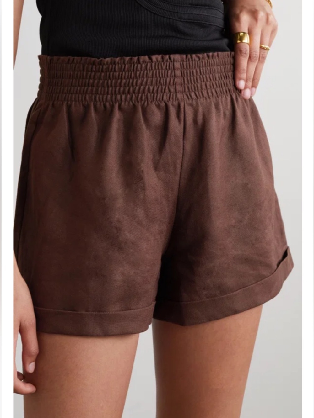Reformation Women’s Dark Brown 100% Linen Shorts with Elastic Waistband Size S